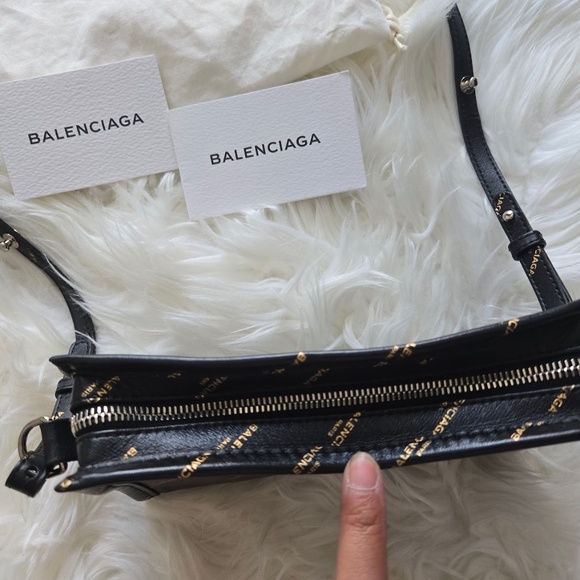Balenciaga Calfskin Allover Logo Bazar Pochette Crossbody Bag - Picture 2 of 5